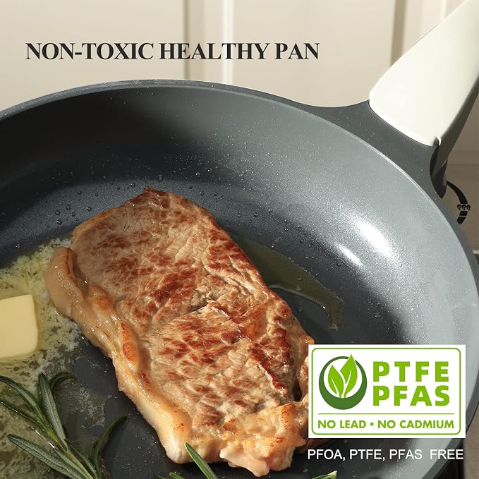PRICUSIS Nonstick Ceramic Frying Pan, 8/10/12 Inch Non Toxic Skillet, Egg & - Image 6