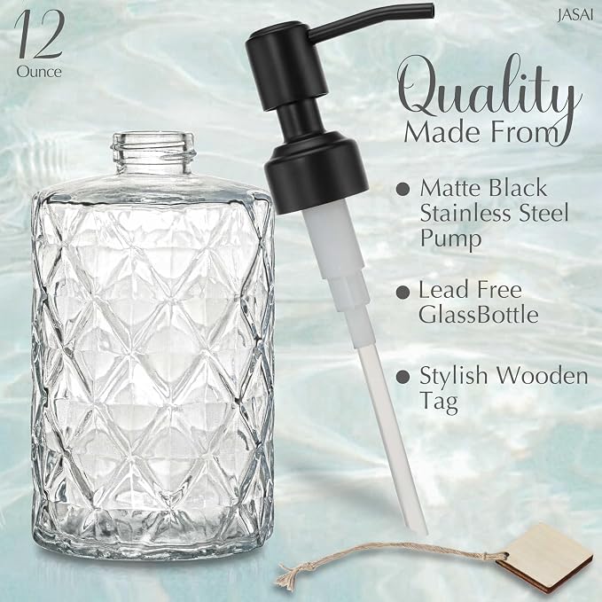 JASAI Diamond Design 12 Oz Glass Soap Dispenser - Image 3