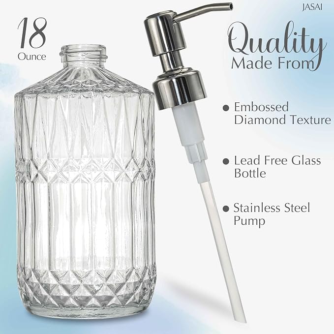 JASAI 18 Oz Embossed Clear Glass Soap Dispenser - Image 2