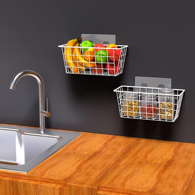 MaraFansie Wall Wire Baskets Bin No Drilling Adhesive Hanging Baskets Wall - Image 7