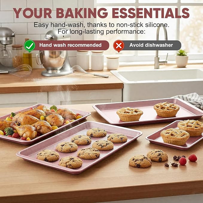 Sakerplus Nonstick Baking Sheet Pan Set of 3, Heavy Duty Cookie Sheets - Image 2