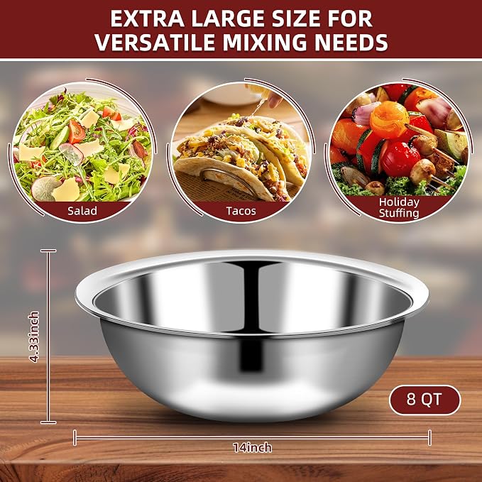 10 Pcs Stainless Steel Mixing Bowls Metal Mixing Bowls Extra Large Basin Salad - Image 2