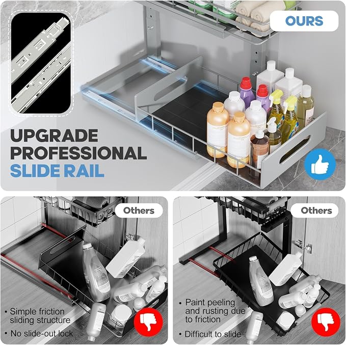 Under Sink Organizer Upgrade To Professional Rails, 2-Tier Dual Pull Out - Image 3