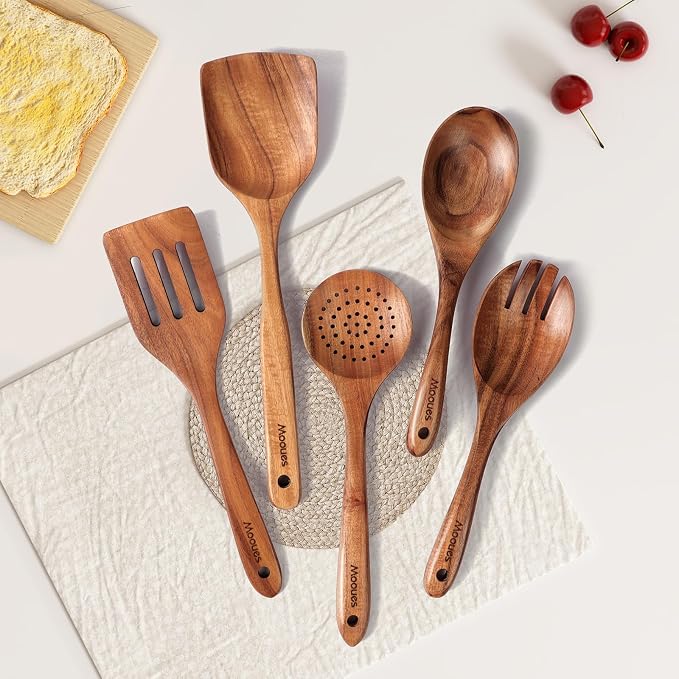 Wooden Spoons for Cooking, Wooden Utensils for Cooking Natural Teak Wooden - Image 7