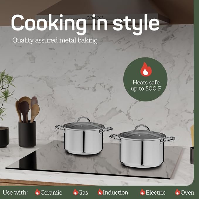 Stainless Steel Stockpot with Tempered Glass Lid 5 Quart, Durable 18/0 - Image 3