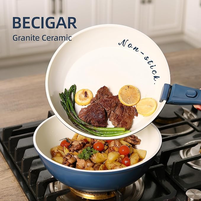 BECIGAR 23pcs Ceramic Pots and Pans Set, Nonstick Detachable Handle Cookware - Image 8