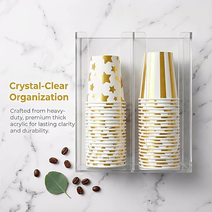Acrylic Coffee Cup and Lid Storage Organizer Holder, 2 Compartments Disposable - Image 6