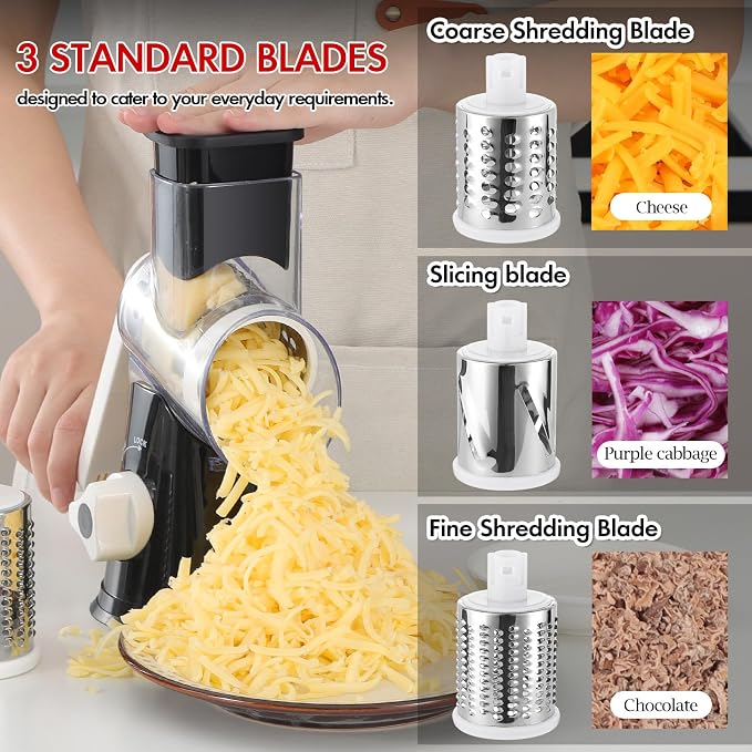 Ourokhome Rotary Cheese Grater Hand Crank, Kitchen Shredder Speed Mandolin - Image 5