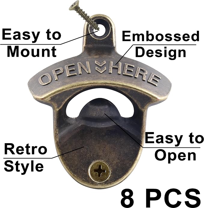 8 PCS Wall Mount Bottle Opener Antique Bronze, Old Fashioned Bulk Beer Bottle - Image 2