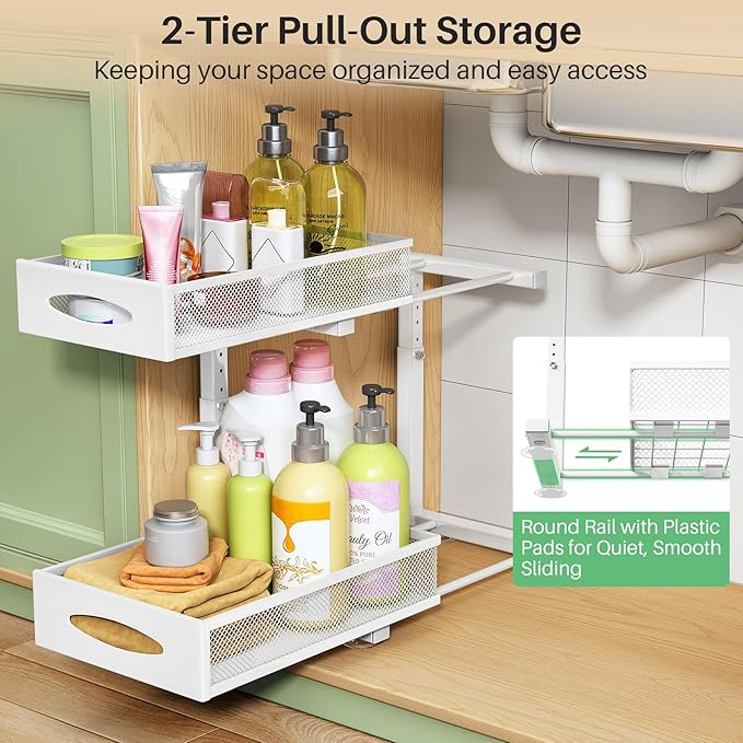 Under Sink Organizer, 2 Tier Pull out Cabinet Organizer Baskets - Image 3