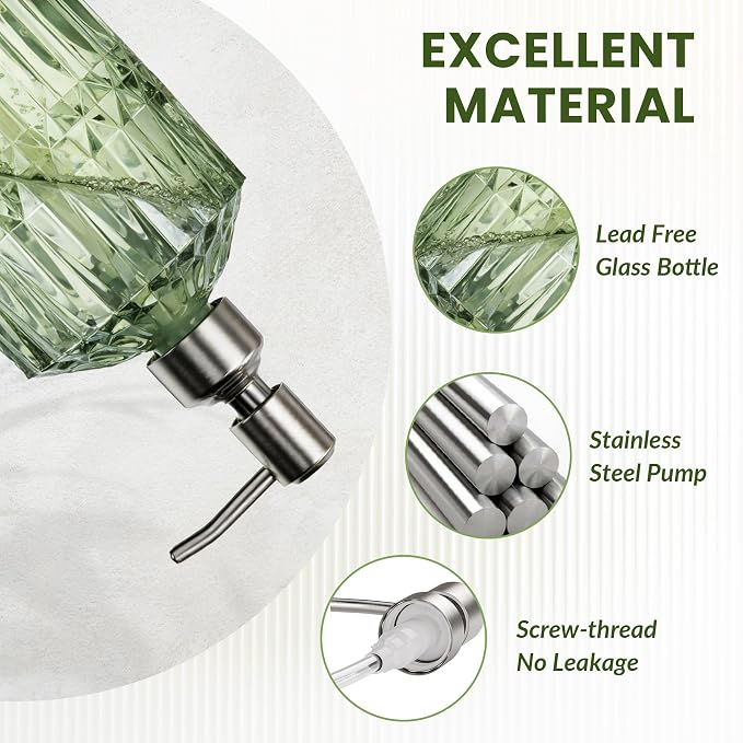 AmazerBath Soap Dispenser, 2 Pack Green Glass Soap Dispenser - Image 2