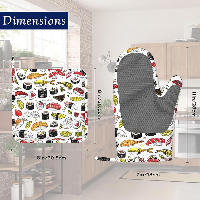 Japanese Kawaii Sushi Potholders & Oven Mitts Sets Cute Sushi Roll Silicone - Image 2