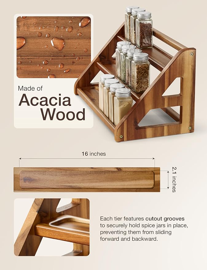 Tinamo Acacia Wood Spice Rack for Countertop - Image 2