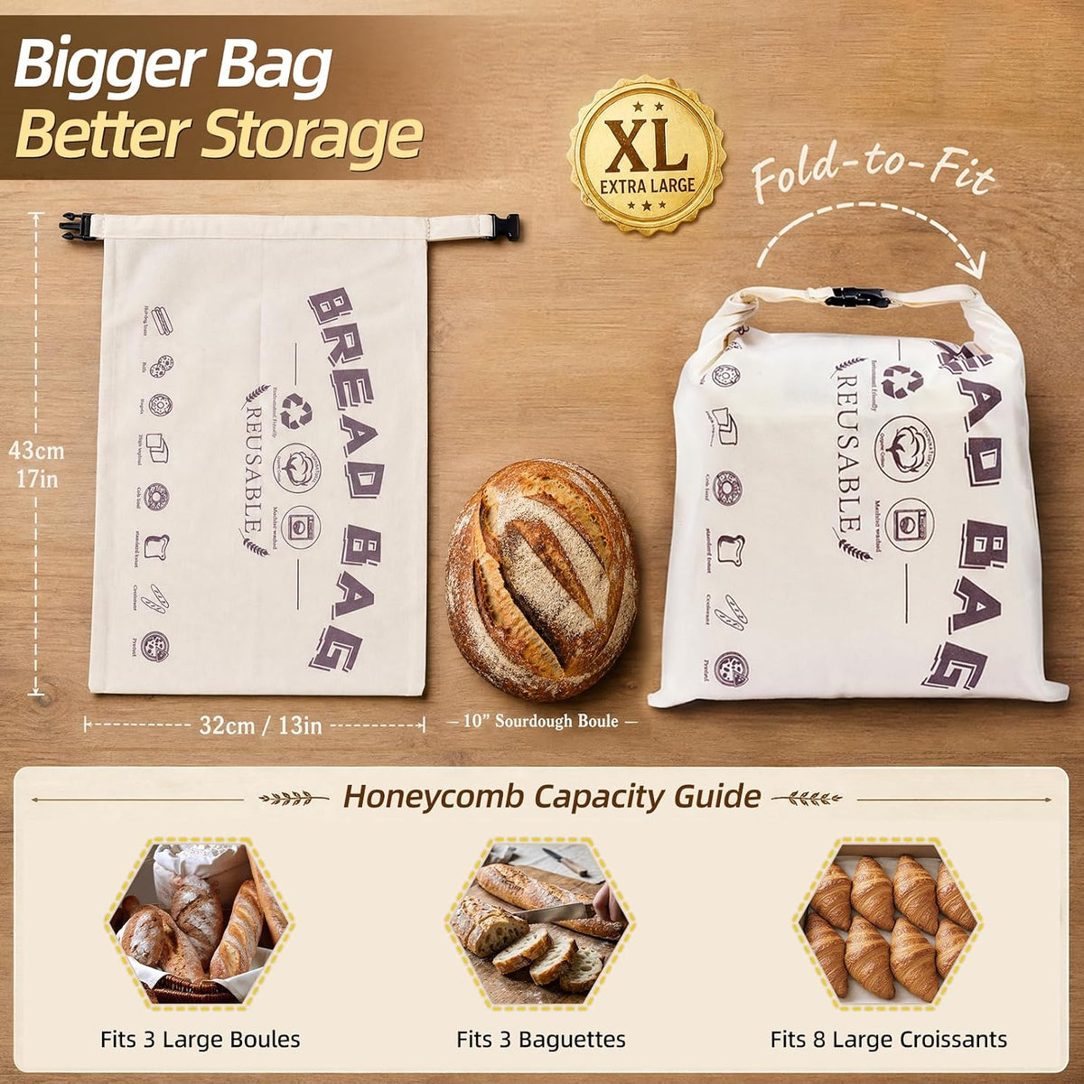 XL Beeswax Bread Bags for Homemade Sourdough,Set of 2