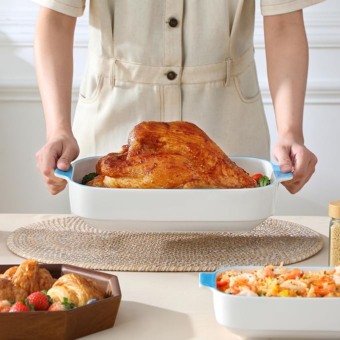 MALACASA Casserole Dishes for Oven, Ceramic Baking Dishes Set of 3, Rectangular - Image 8