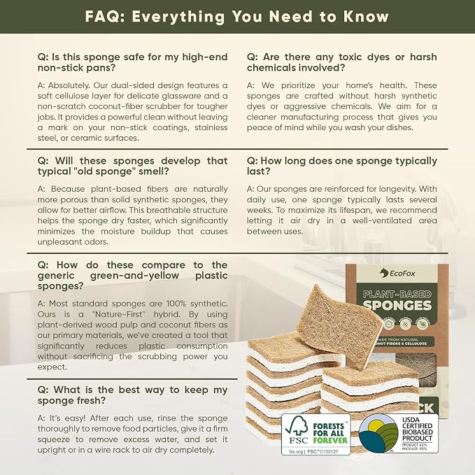 Plant-Based Kitchen Sponges | USDA Biobased Certified | FSC & PETA Approved | - Image 7
