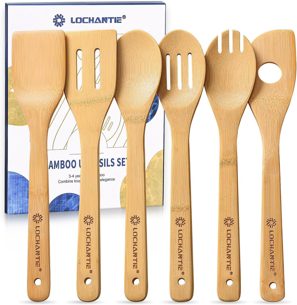 Wooden Spoons for Cooking Bamboo Utensils Set (6 Pieces) - Essential