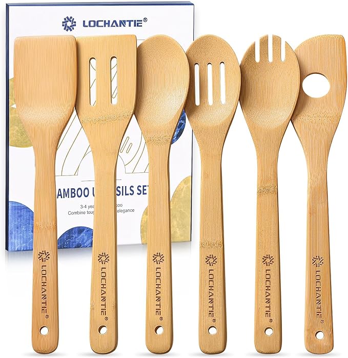 Wooden Spoons for Cooking Bamboo Utensils Set by LOCHANTIE