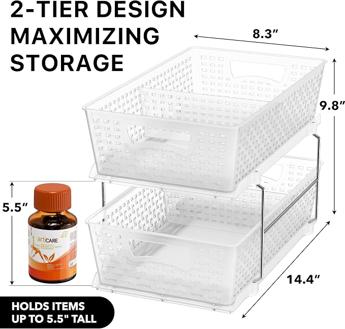 Simple Houseware 2 Tier Bathroom Organizer Tray Pull-Out Sliding - Image 2