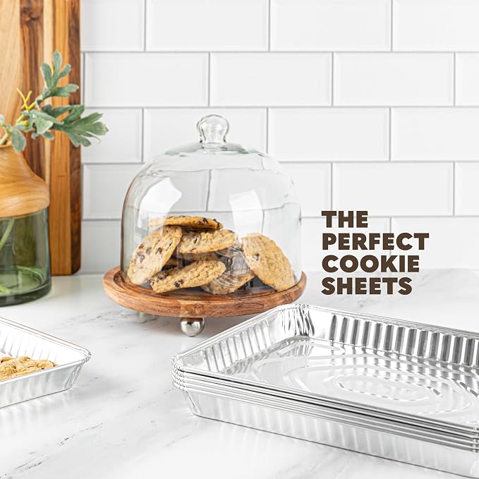 PLASTICPRO Aluminum Pans 100 Pack Disposable Cookie Sheets 9'' x 13'' Baking - Image 5