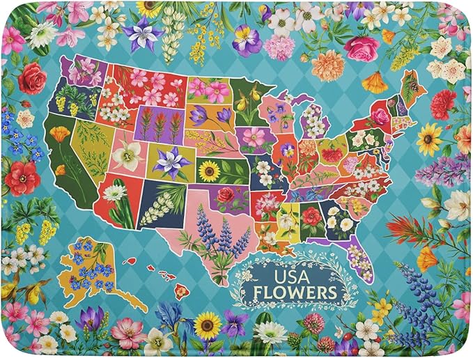 Flower Map Dish Drying Mat Colorful Floral Microfiber Large Dish Drying Pad by Giwawa