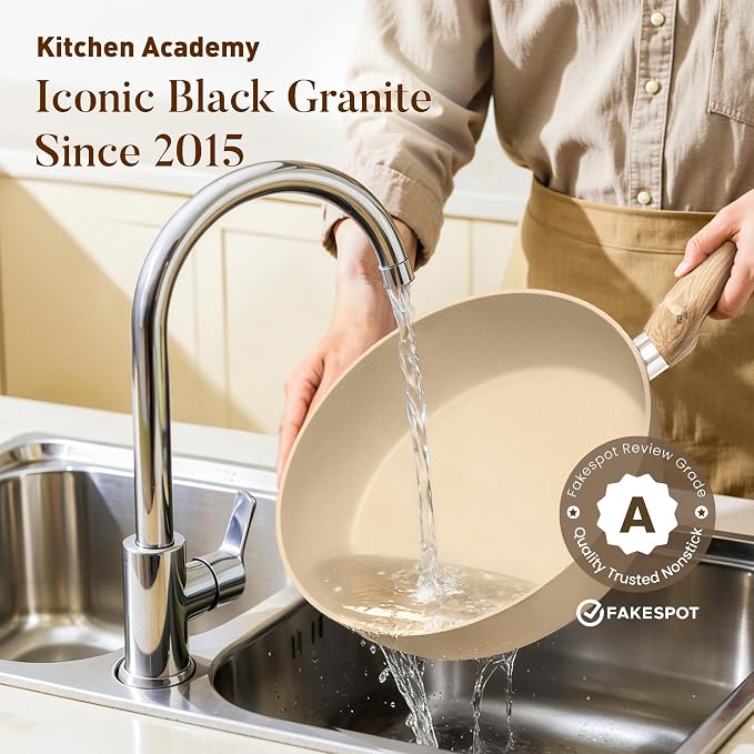 Kitchen Academy 12-Piece Induction Cookware Set, Nonstick Granite Pots and Pans - Image 6