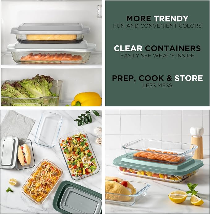 COOK WITH COLOR 8-Piece Deep Glass Baking Dish Set with Plastic Lids – - Image 7