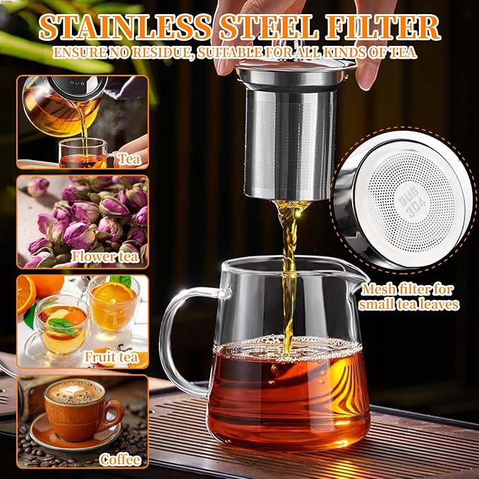 Glass Teapot with Stainless Steel Infuser, Borosilicate Tea Kettle - Image 3