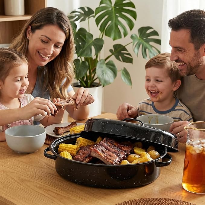 Oval Roasting Pan with Lid and Rack 18" Large Roaster Pan Set Comes With Lron - Image 5