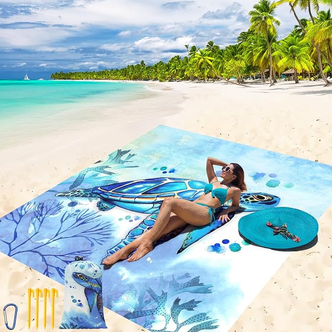 WIWIGO Beach Blanket Waterproof Sandproof Beach Mat 79" X 83"/10'x9'for 2-8 by WIWIGO