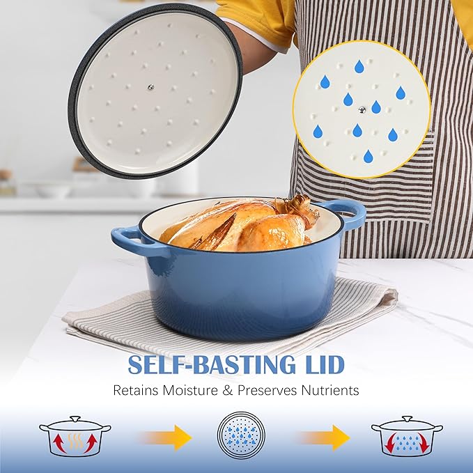 E-far Enameled Dutch Oven Pot for Bread Baking, 6QT Enameled Cast Iron Cookware - Image 5