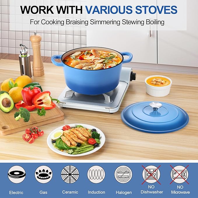 P&P CHEF 5QT Enameled Dutch Oven, Cast Iron Dutch Oven Pot - Image 4
