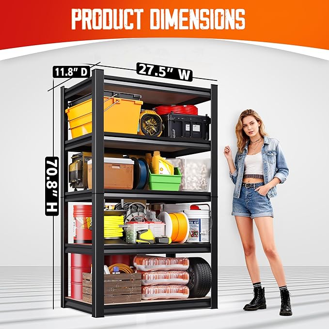 5-Tier Heavy Duty Metal Shelving Units, Adjustable Steel Storage Racks - Image 3