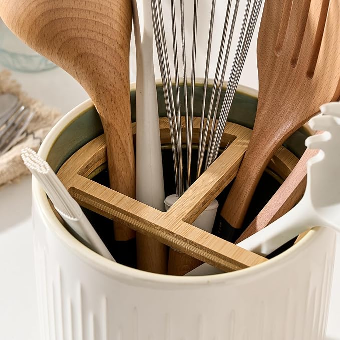 JIEMEI HOME Kitchen Utensil Holder, 7.2" Large Ceramic Stable Utensil Crock - Image 8