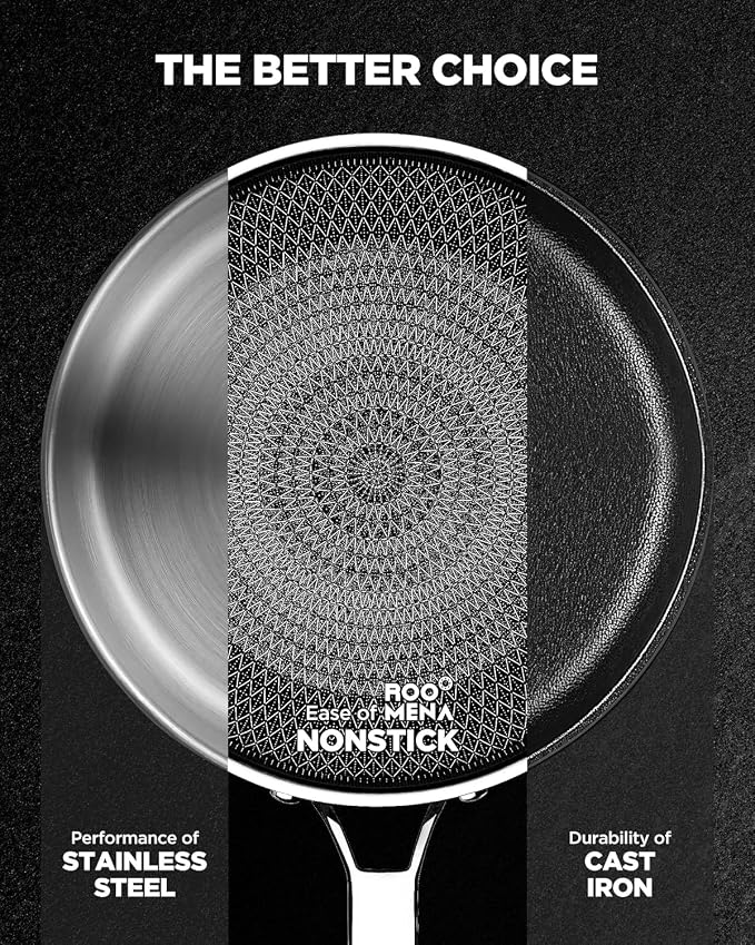 Nonstick Frying Pan Set with 2 Lid, Non-Toxic Tri-Ply Hybrid Ceramic Skillet 3 - Image 4