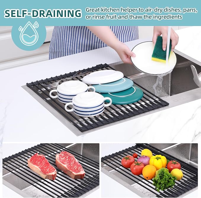 Ohuhu Roll Up Dish Racks, 16.5" L x 13" W Over The Sink Dish Drainer Drying - Image 3
