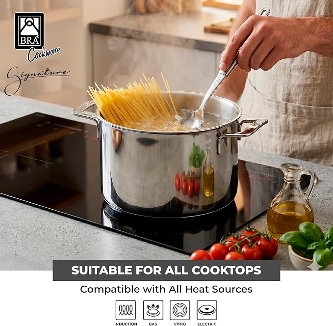 BRA COOKWARE Signature Stainless Steel Stock Pot w/Glass Lid | 9.5 Inch 9 Quart - Image 5
