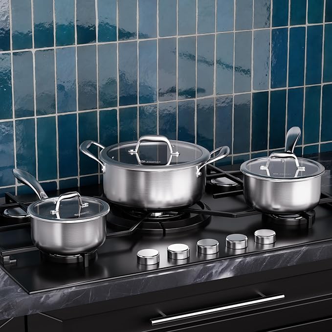 COOKER KING Stainless Steel 6 Pcs Pots Set, 1.5 & 2QT Saucepan and 5-Quart Pots - Image 2