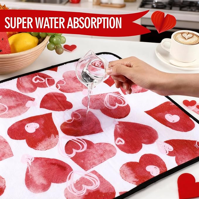 Breling Valentine's Day Dish Drying Mat Valentine Kitchen Dry Mat Absorbent - Image 6