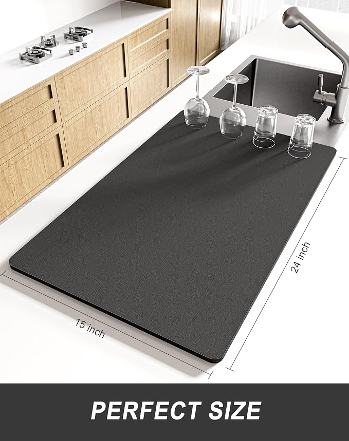 Rnivvi Dish Drying Mat for Kitchen Counter, XL 15 x 24" Super Absorbent Drainer - Image 2