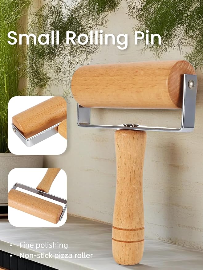 Pizza Rolling Pin, Small Rolling Pin, Non-Stick Wooden Dough Roller - Image 3
