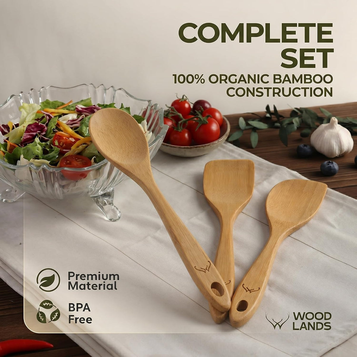 Prime Bamboo Wooden Spoons for Cooking Set of 3 Pcs – Wooden Cooking