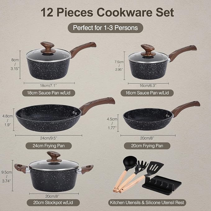 M MELENTA Pots and Pans Set Non Stick, Non-toxic Induction Cookware Kitchen - Image 2