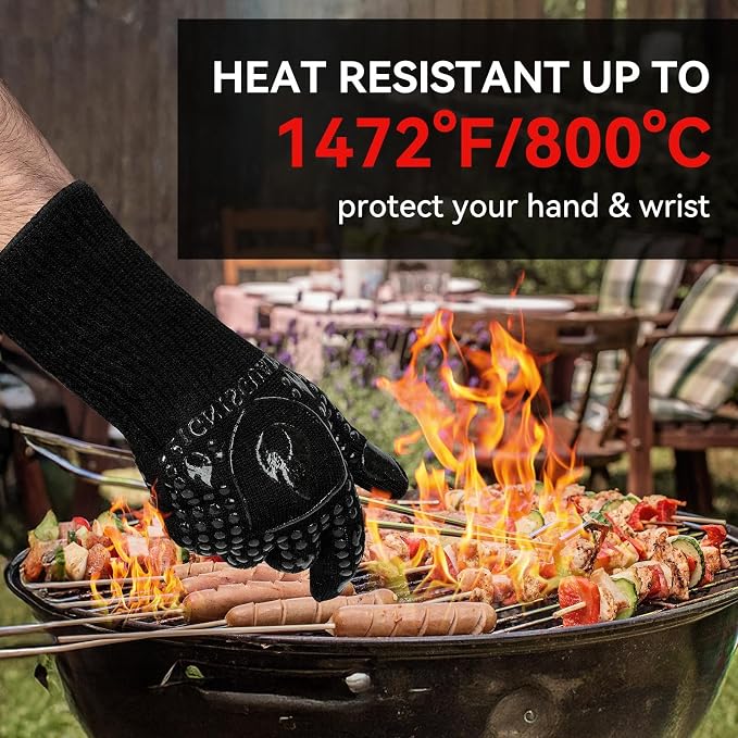 BBQ & Grill Gloves, Oven Gloves, 1472°F Silicone Oven Mitts Heat Resistant - Image 2
