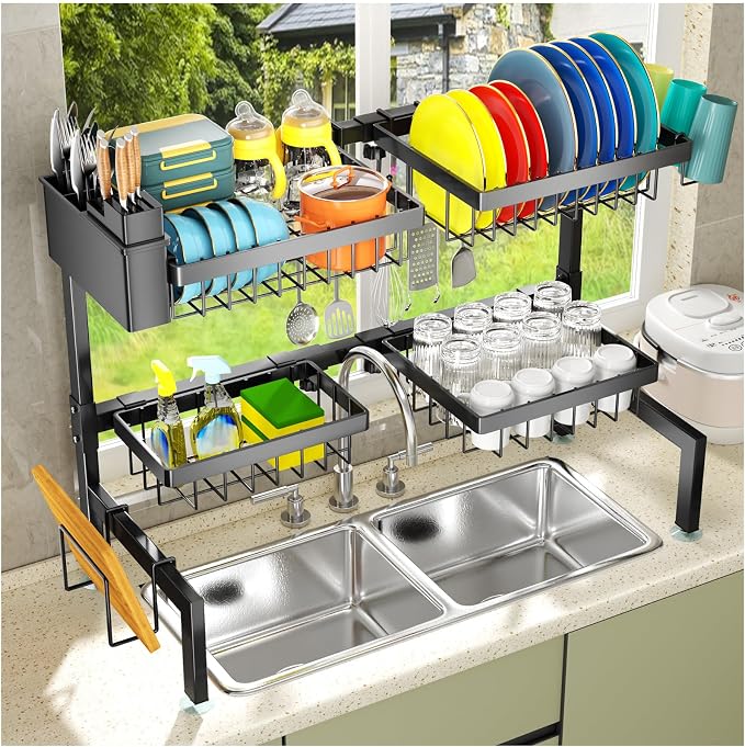 YKLSLH 4 Baskets Over The Sink Dish Drying Rack, Extendable Large Capacity Sink by YKLSLH
