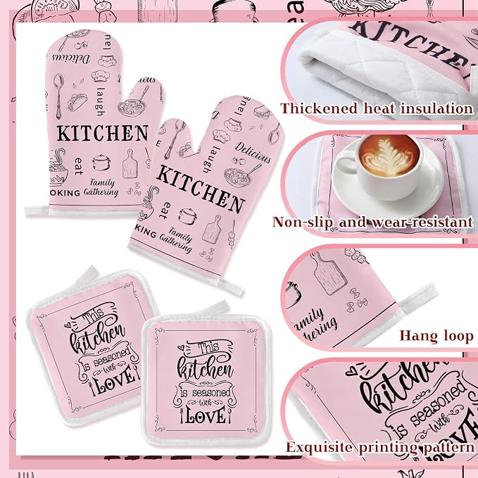 12 Pcs Farmhouse Pink Kitchen Decorations Sets 4 Pink and White Kitchen Towels - Image 5