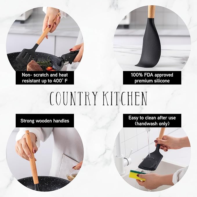 Country Kitchen Non Stick Silicone Utensil Set - Image 4