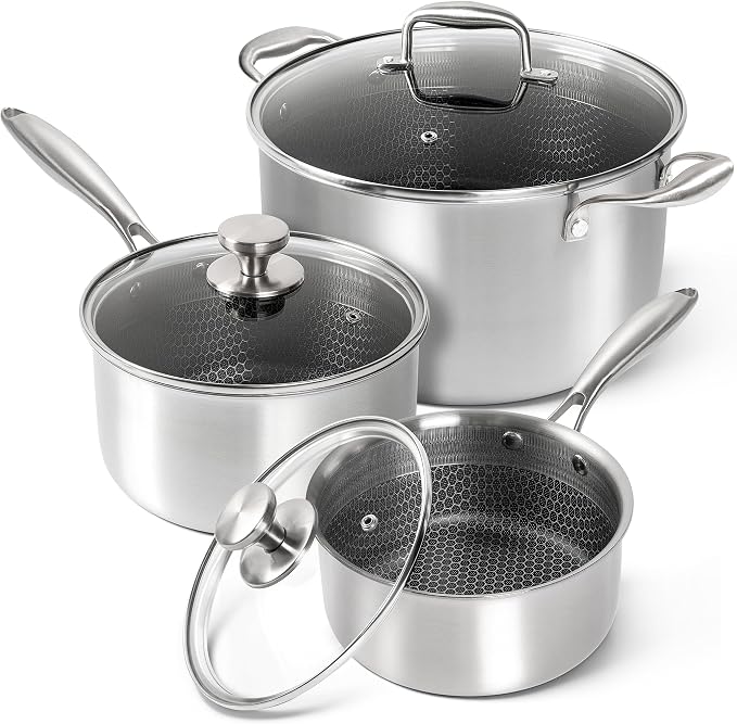 MICHELANGELO 6 Pcs Tri-ply Stainless Steel Pot Set, 2QT & 3QT & 8QT Pot by Michelangelo