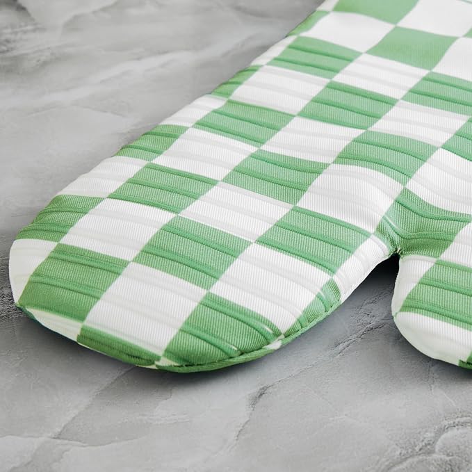 Ohocut Green Checkered Oven Mitts Heat Resistant, Vintage Retro Checkerboard - Image 5