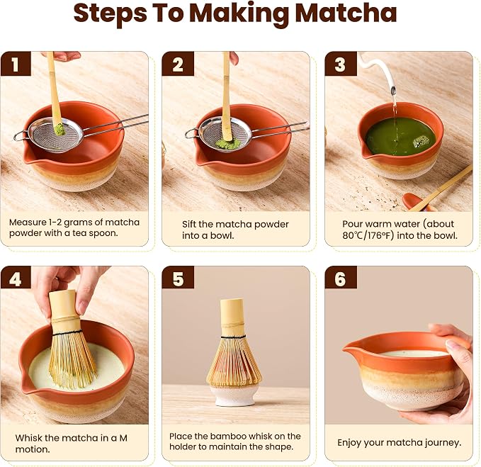 Matcha Whisk Set, Ceramic Matcha Kit Desert Style, Matcha Whisk and Bowl - Image 6